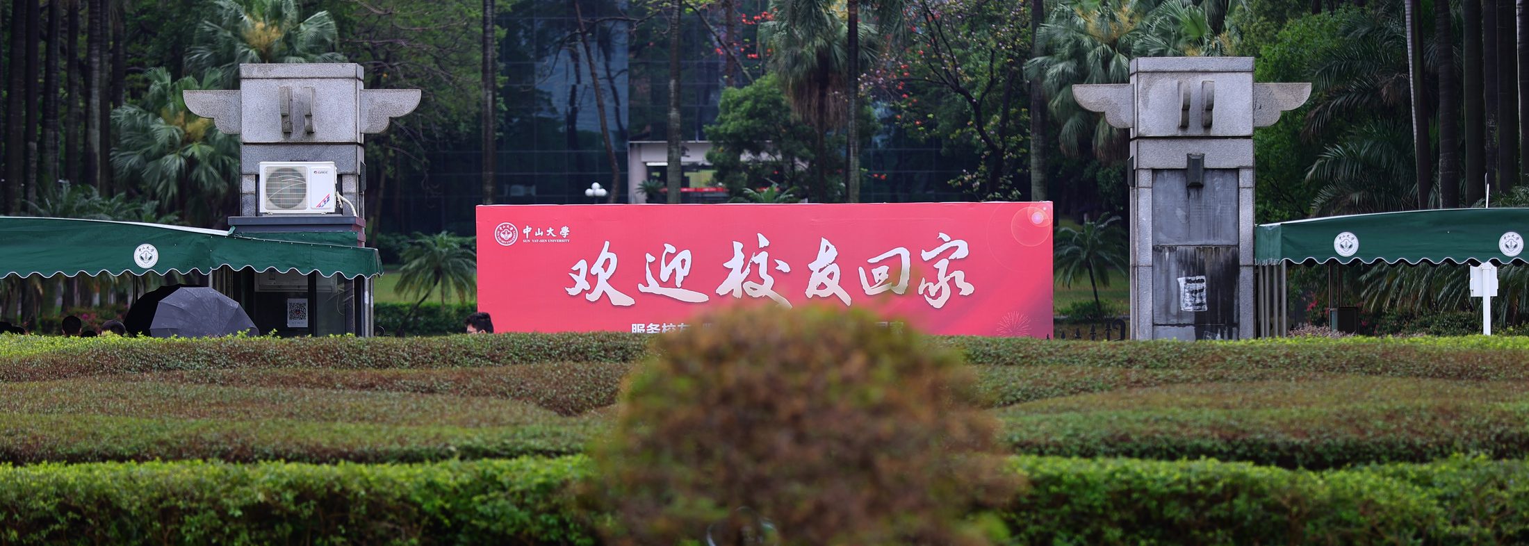 中山大学校园内欢迎校友回家的场景